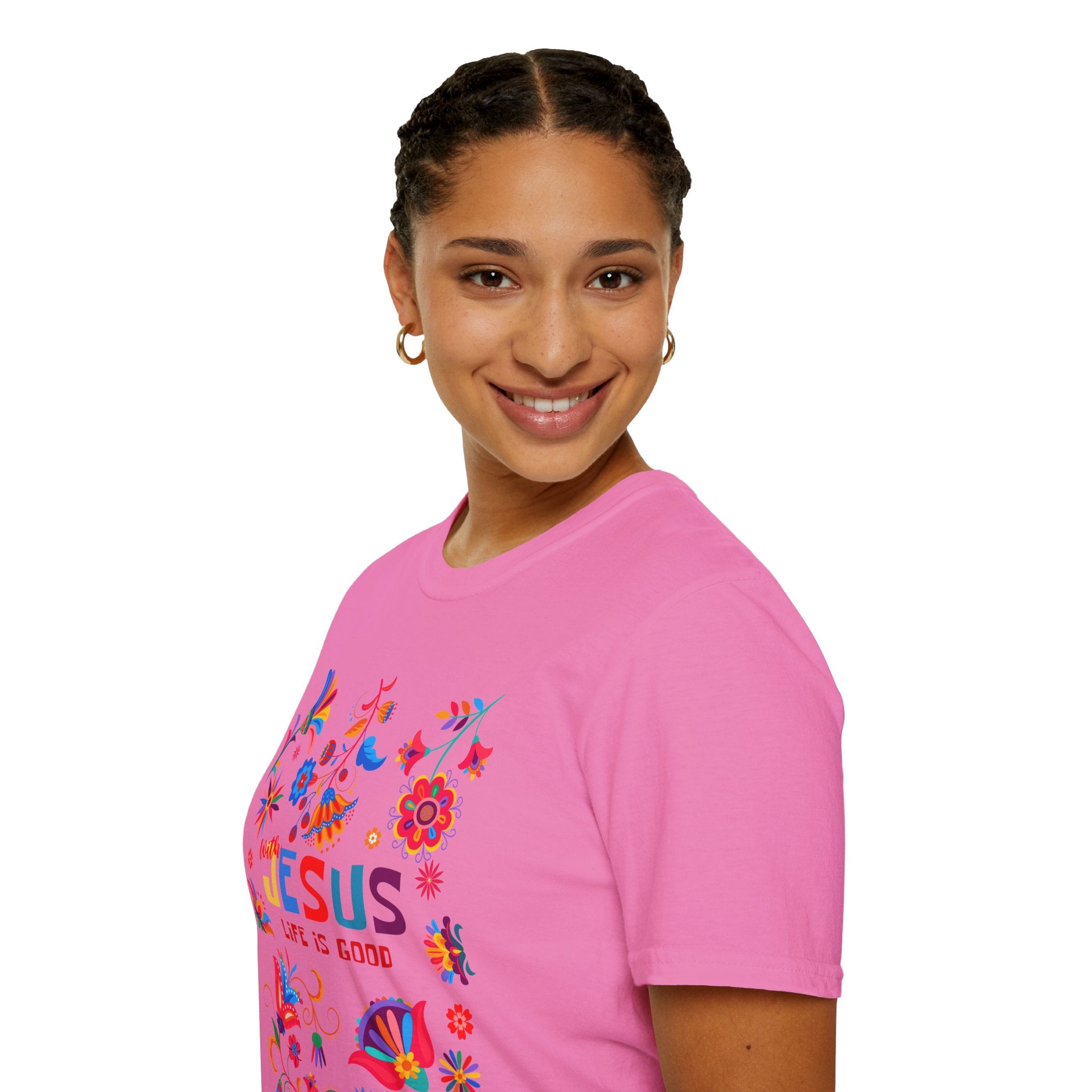 Colorful Christian T-Shirt - "With Jesus, Life is Good"
