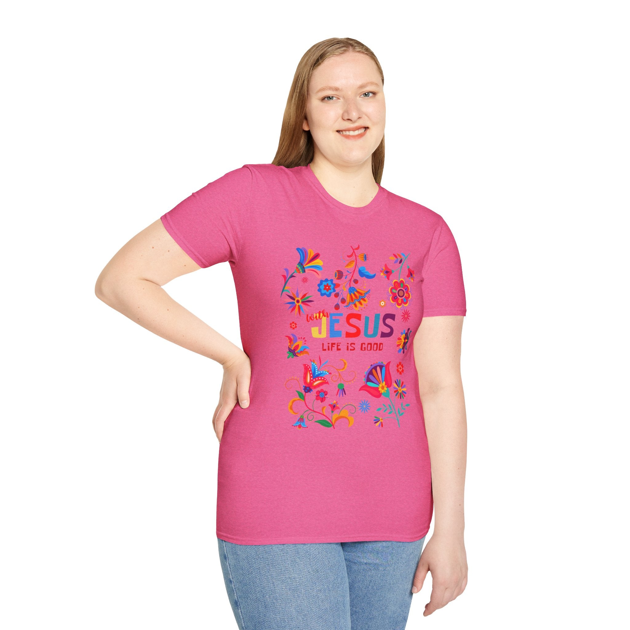 Colorful Christian T-Shirt - "With Jesus, Life is Good"