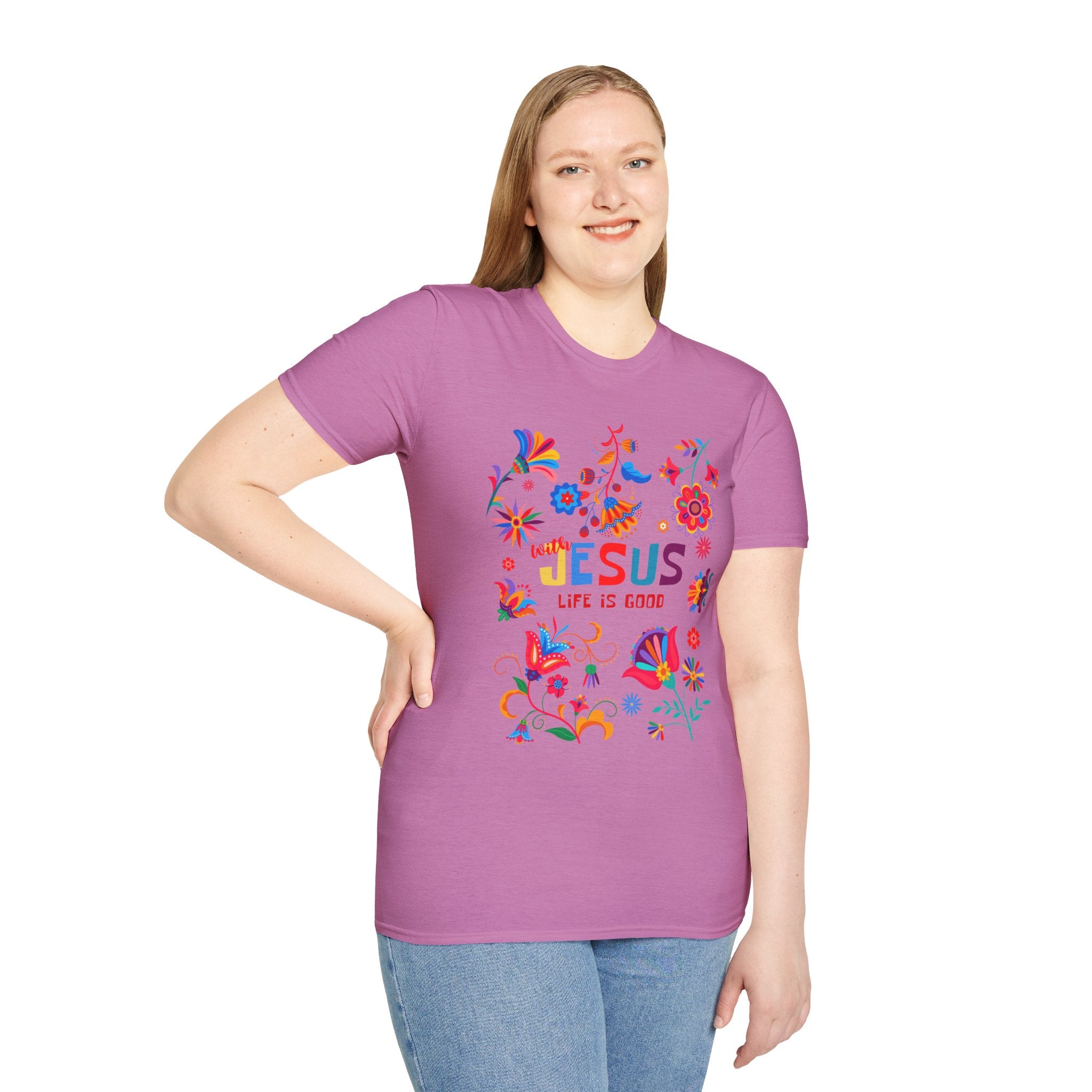Colorful Christian T-Shirt - "With Jesus, Life is Good"