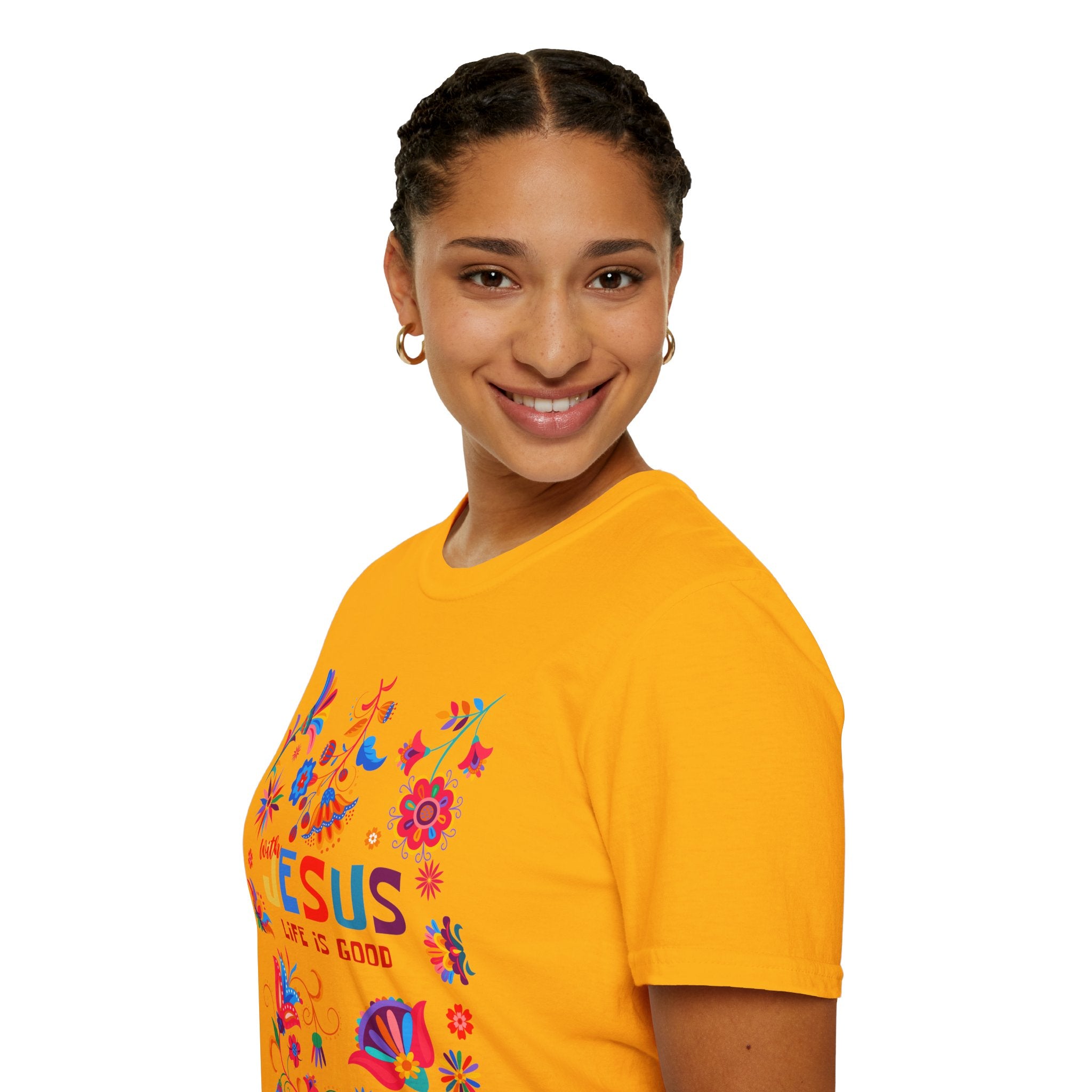 Colorful Christian T-Shirt - "With Jesus, Life is Good"
