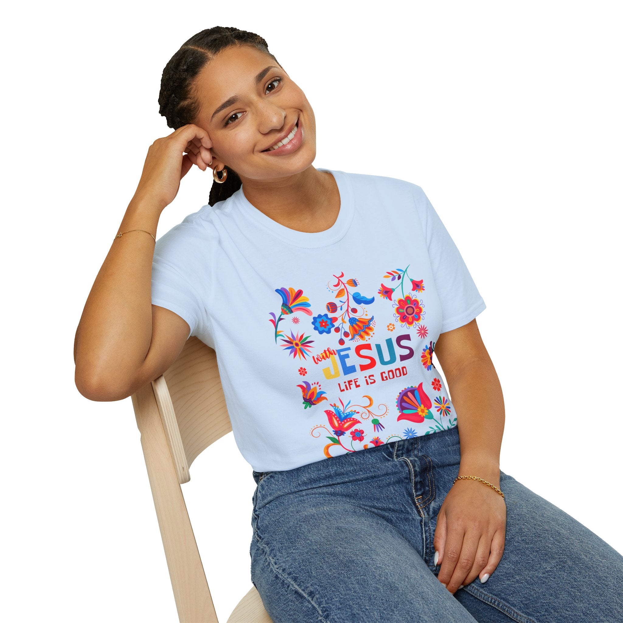 Colorful Christian T-Shirt - "With Jesus, Life is Good"