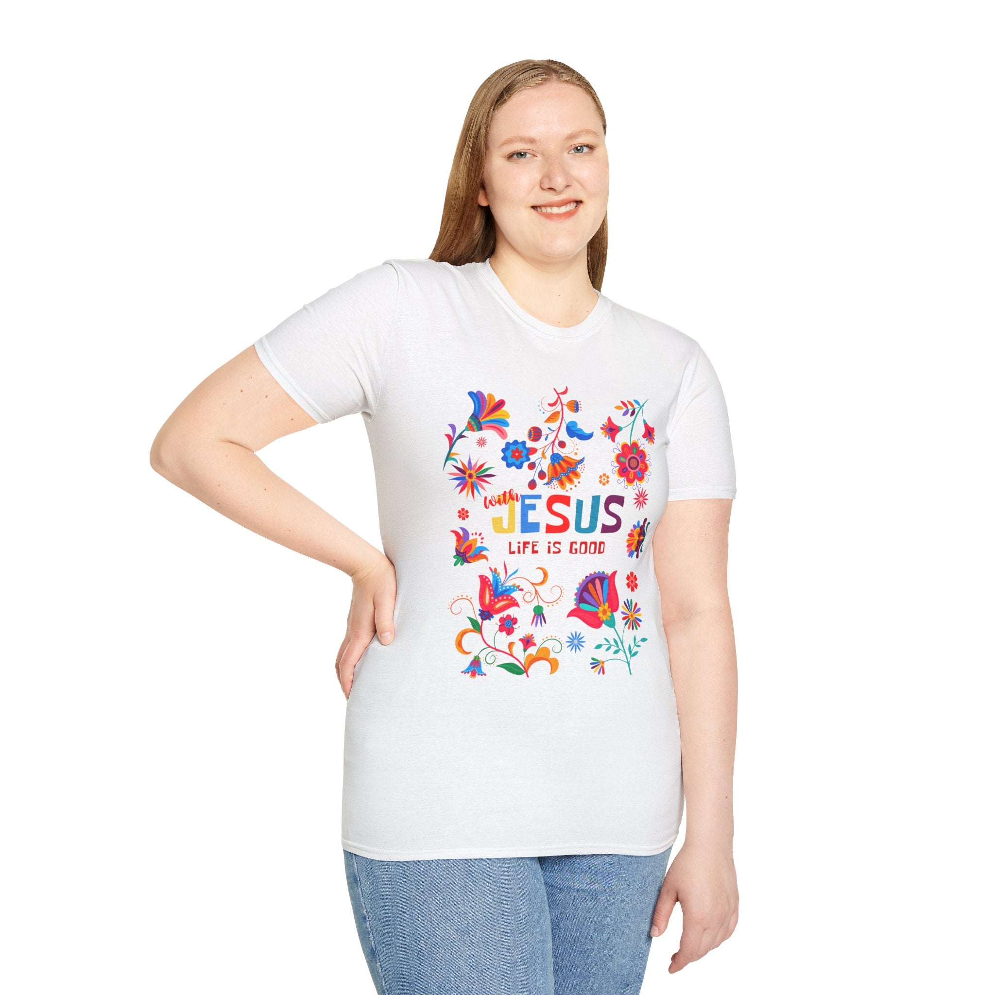 Colorful Christian T-Shirt - "With Jesus, Life is Good"