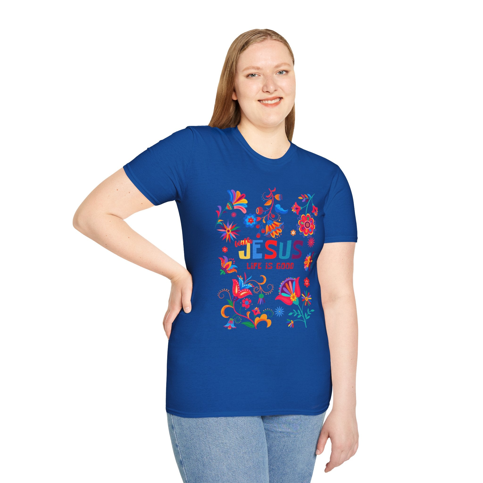 Colorful Christian T-Shirt - "With Jesus, Life is Good"