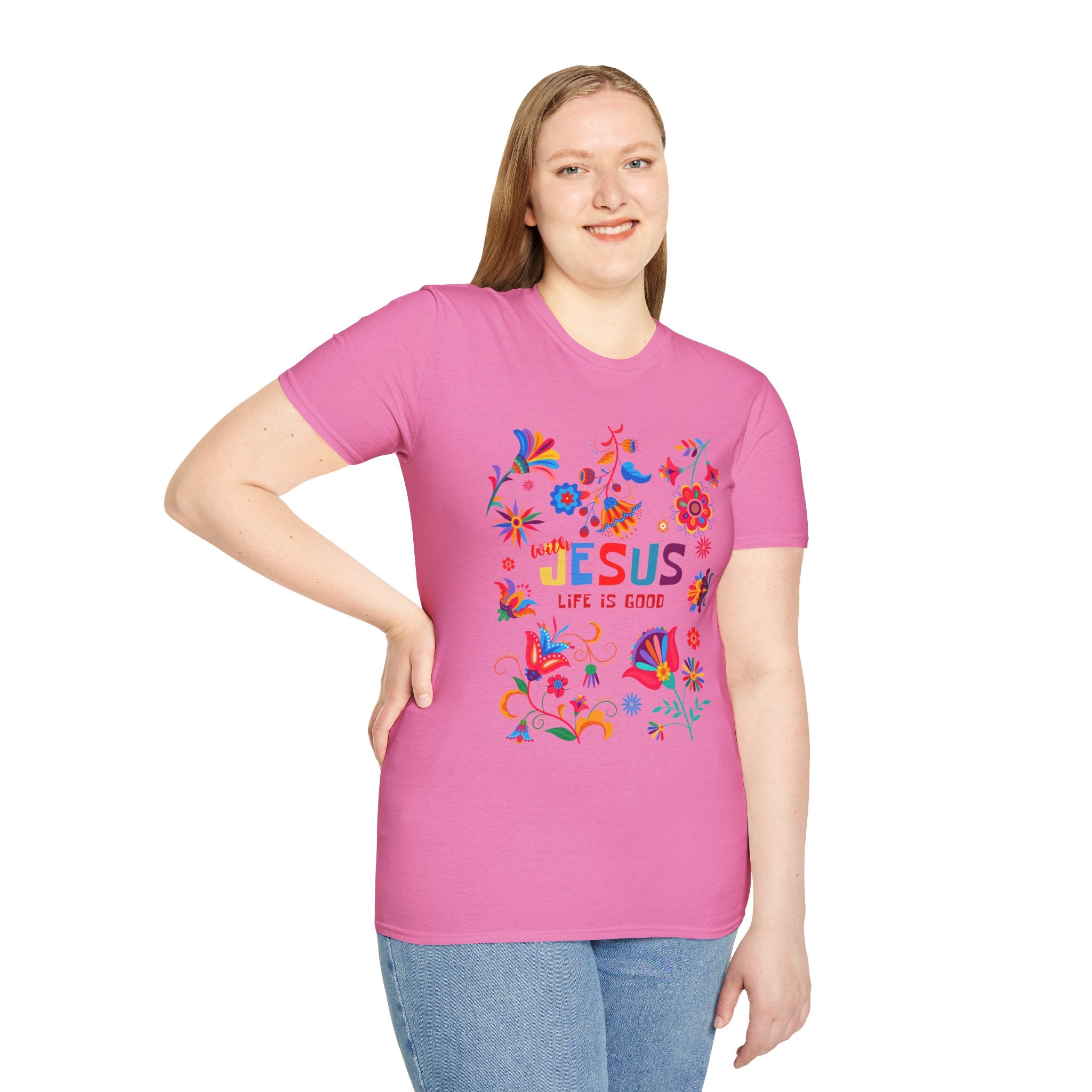 Colorful Christian T-Shirt - "With Jesus, Life is Good"