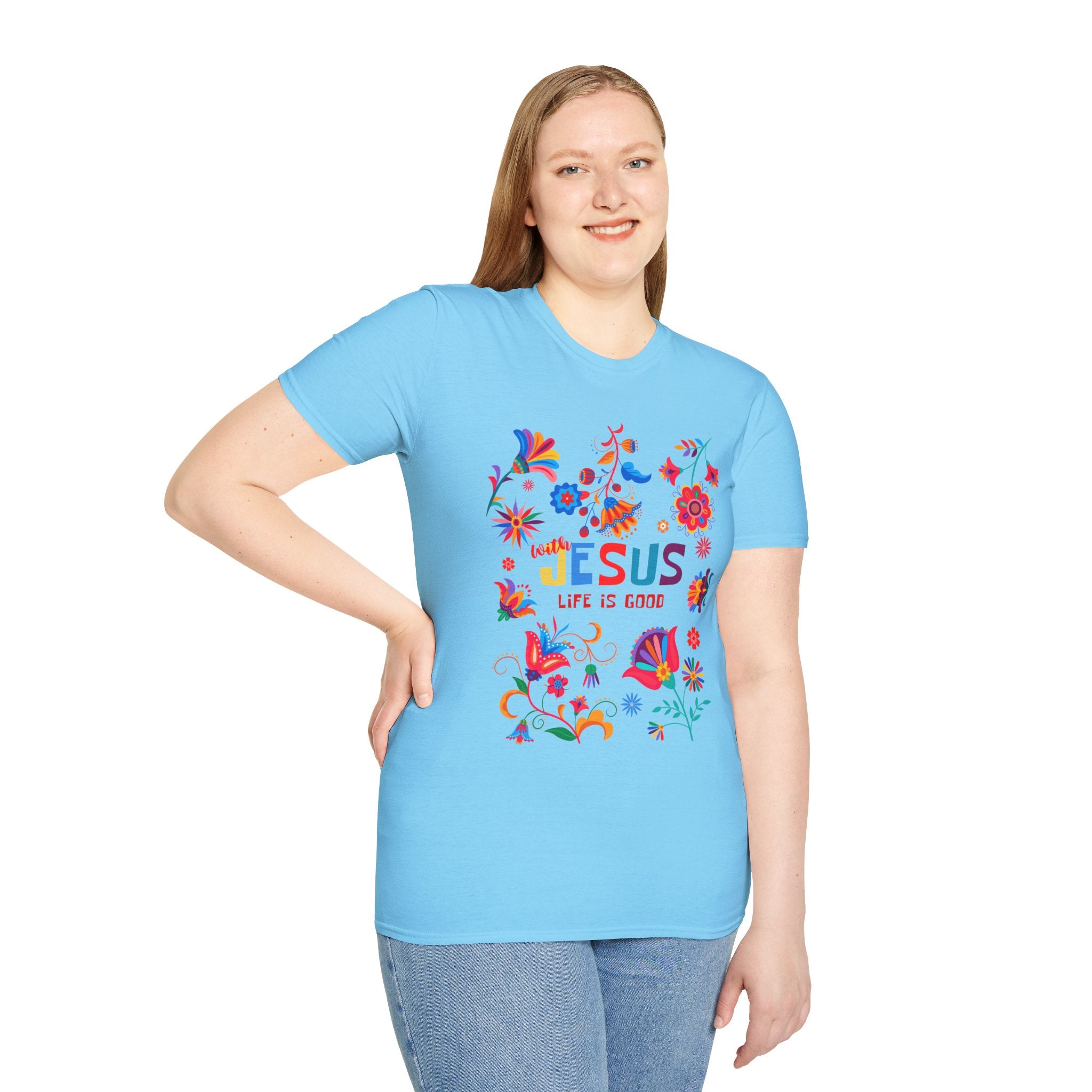 Colorful Christian T-Shirt - "With Jesus, Life is Good"